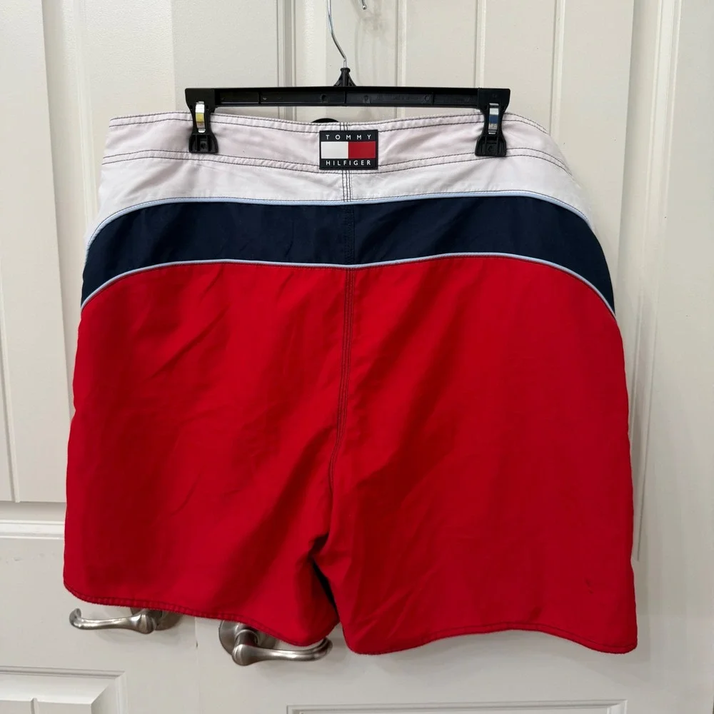 Tommy Hilfiger Board Shorts XL Red White Blue Vintage Nautical Swim Trunks